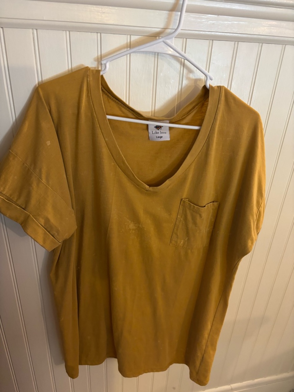 Like Love Women's Mustard Short Sleeve V-Neck Pocket Tee
